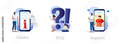 Info center, online support web icons set.