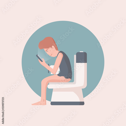 Man use toilet and use his phone