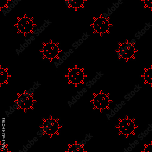 Seamless Coronavirus vector pattern. Sign of 2019-nCoV, MERS-Cov, Novel coronavirus. Black wallpaper with red virus model for medical illustration, web. Covid-19 virus Stop pandemic stock background