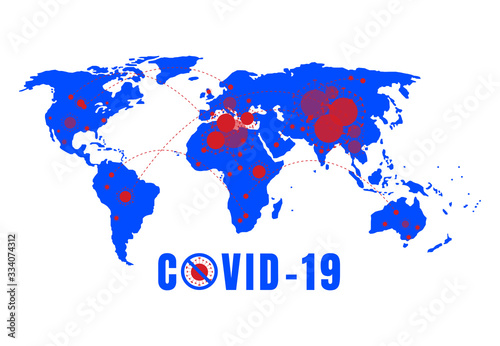 Stop COVID-19 spread concept world map design background. Vector illustration