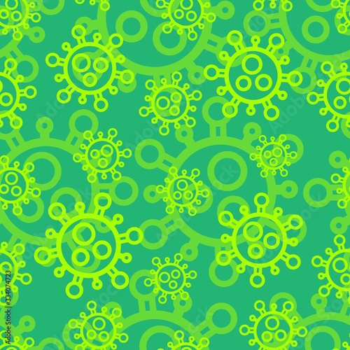 A lot of bright glowy biology cells, bacterias and virus seamless pattern