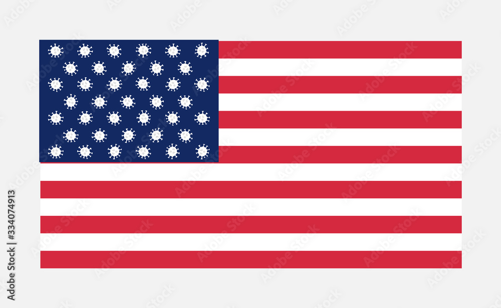 Vector. Creative USA flag with coronavirus molecules. Vector. Creative USA flag with coronavirus molecules.