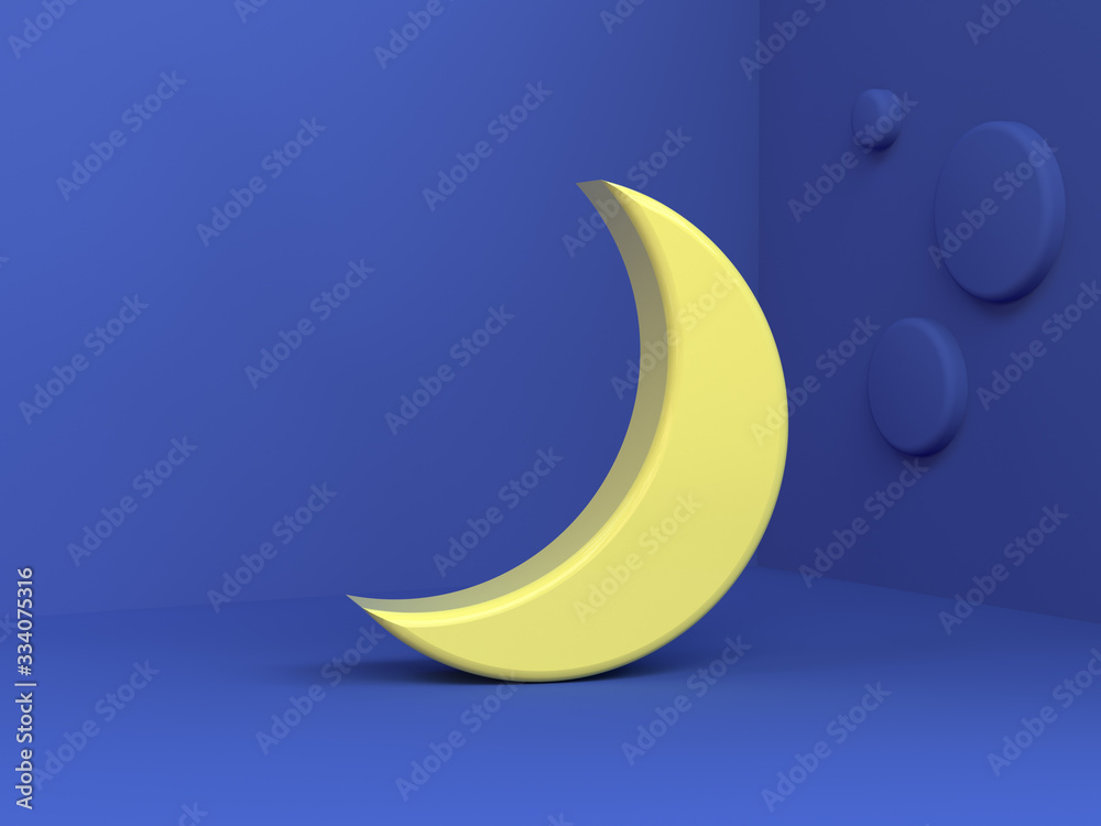 blue scene yellow moon cartoon style 3d rendering blue scene yellow moon cartoon style 3d rendering