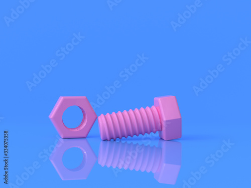 abstract nut screw 3d rendering blue scene industry concept