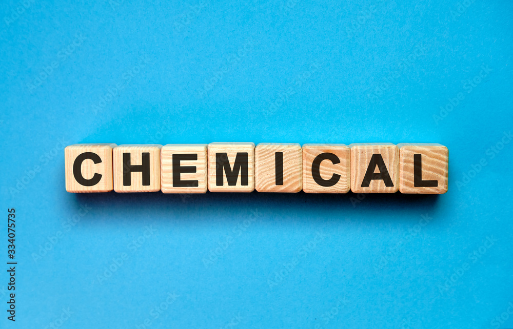 CHEMICAL - text on cubes to reduce disease symptoms on a blue background CHEMICAL - text on cubes to reduce disease symptoms on a blue background