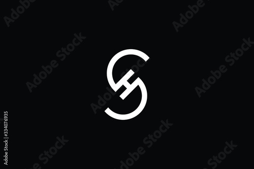 Minimal elegant monogram art logo. Outstanding professional trendy awesome artistic SH HS initial based Alphabet icon logo. Premium Business logo White color on black background