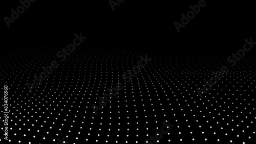 Abstract dynamic wave of particles. Wave of gradient dots on black background. Futuristic vector illustration. © Columbus