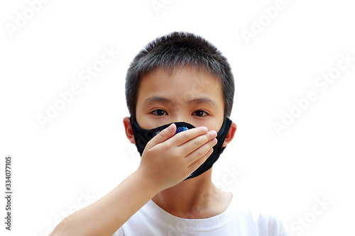 Asian boys with mask protection, COVID-19 or Virus protection concept 