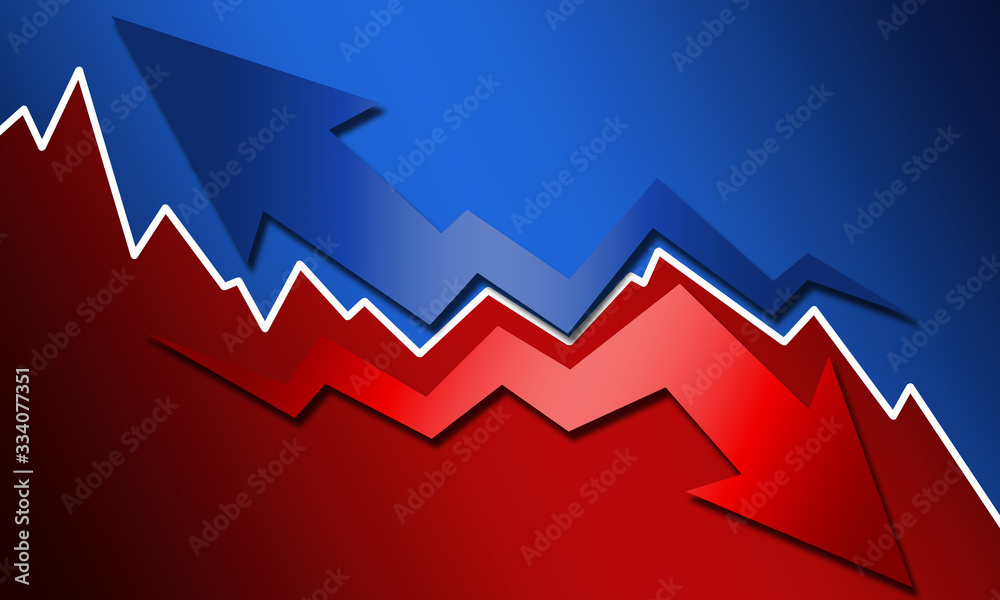 Blue arrow up and red arrow down Blue arrow up and red arrow down