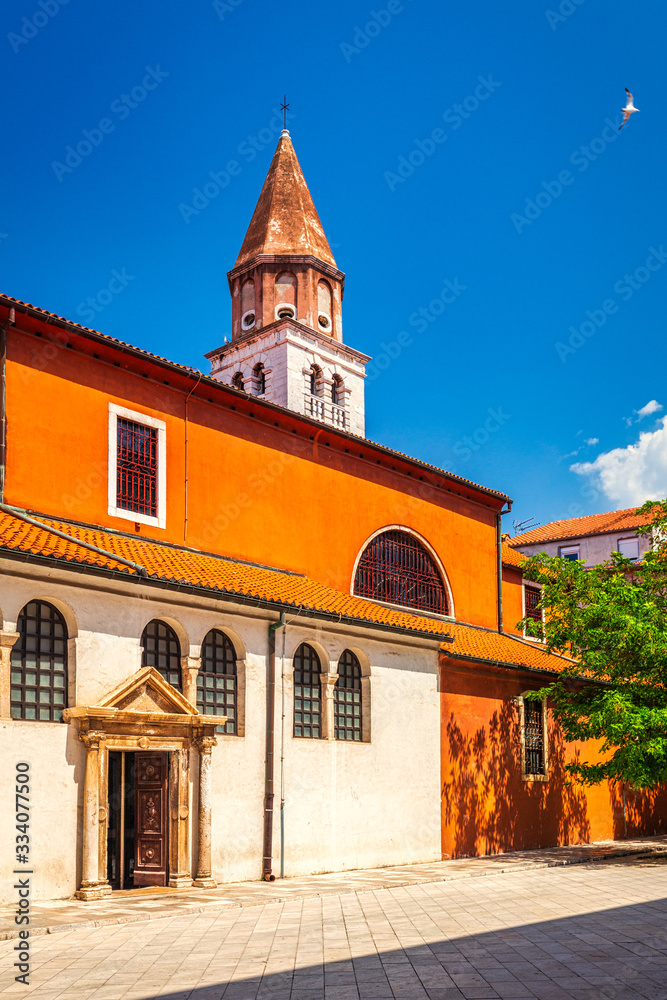 Naklejka premium Historic center of the Croatian town of Zadar at the Mediterranean Sea, Church of St.Simeon, Europe.