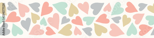 Heart pattern banner. Cute vector border design in pastel colours .