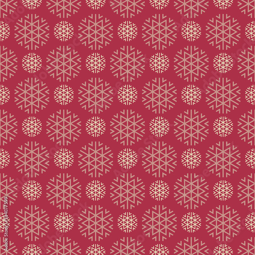 Seamless pattern with snowflakes on dark red background