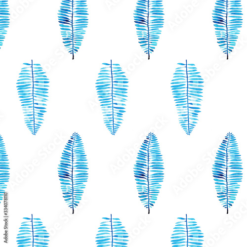 Seamless watercolor pattern of branch with leaves