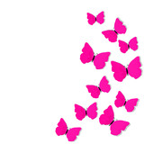 Many beautiful pink butterflies are isolated on a white background