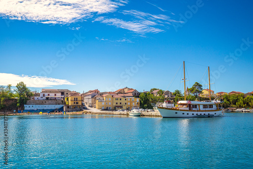 Harbor with docked boats in Privlaka village in the Zadar County of Croatia, Europe. photo