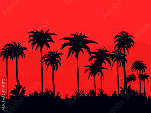 Evenings on the beach with dark colored coconut trees will relax the orange summer sky