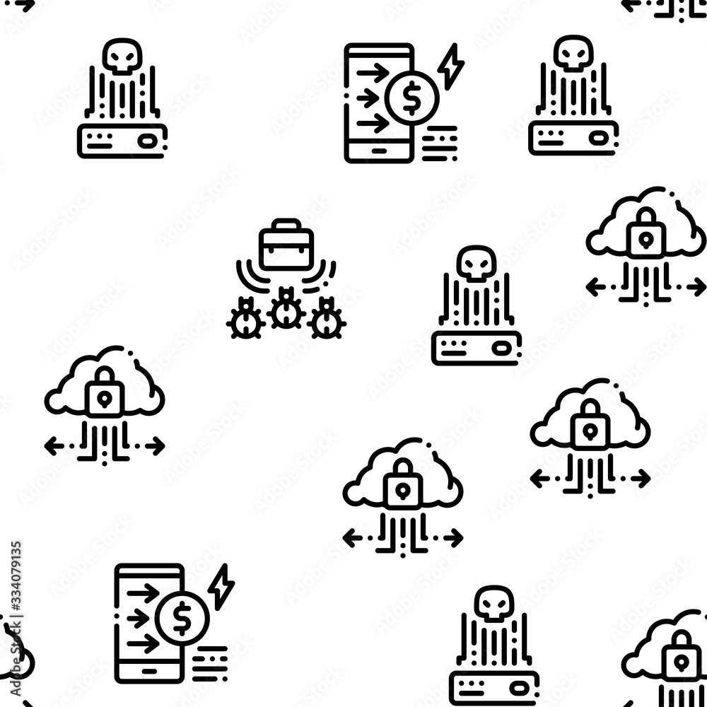Pentesting Software Seamless Pattern Vector Thin Line. Illustrations Pentesting Software Seamless Pattern Vector Thin Line. Illustrations