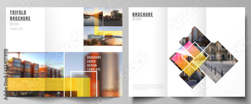 The minimal vector illustration of editable layouts. Modern creative covers design templates for trifold brochure or flyer. Creative trendy style mockups, blue color trendy design backgrounds.