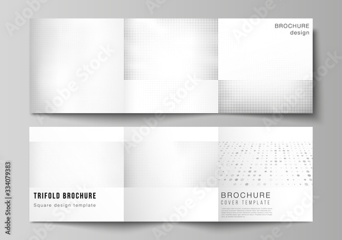 Vector layout of square covers design templates for trifold brochure, flyer, cover design, book design, brochure cover. Halftone effect decoration with dots. Dotted pattern for grunge style decoration