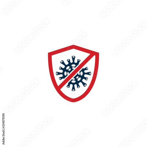 Shield for stop virus, bacteria, germs and microbe icon isolated on white background. Antibacterial and antiviral defence, protection infection. Vector Icon Illustration