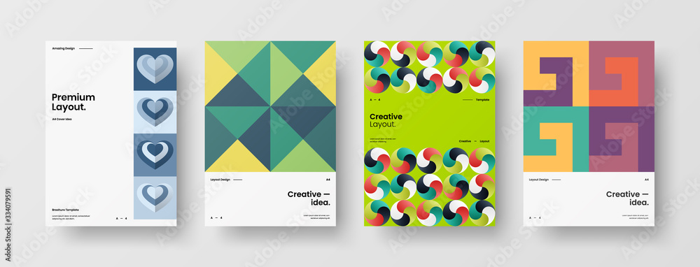 Business presentation vector A4 vertical orientation front page mock up set. Corporate report cover abstract geometric illustration design layout bundle. Company identity brochure template collection. Business presentation vector A4 vertical orientation front page mock up set. Corporate report cover abstract geometric illustration design layout bundle. Company identity brochure template collection.