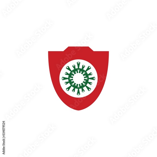 Shield for stop virus, bacteria, germs and microbe icon isolated on white background. Antibacterial and antiviral defence, protection infection. Vector Icon Illustration