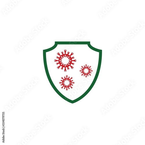 Shield for stop virus, bacteria, germs and microbe icon isolated on white background. Antibacterial and antiviral defence, protection infection. Vector Icon Illustration