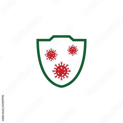 Shield for stop virus, bacteria, germs and microbe icon isolated on white background. Antibacterial and antiviral defence, protection infection. Vector Icon Illustration