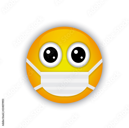 yellow shiny scared emoticon vest protective mask against virus