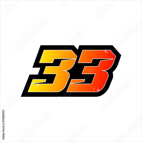 Vector racing number 33, start racing number, sport race number isolated on white background
