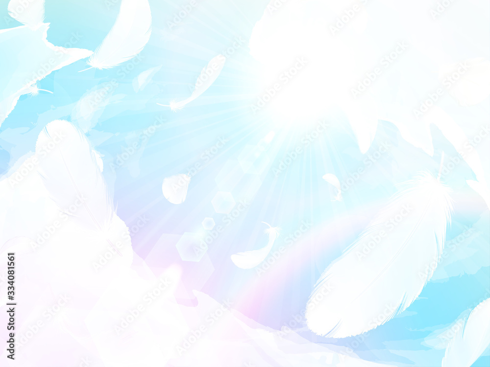 虹色の空に舞う羽根の背景イラスト Stock ベクター Adobe Stock