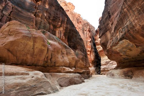 Narrow passage of rocks of Petra Canyon