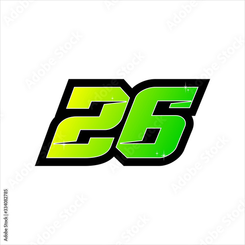 Vector Racing number 26, start racing number, sport race number with halftone dots style isolated on white background