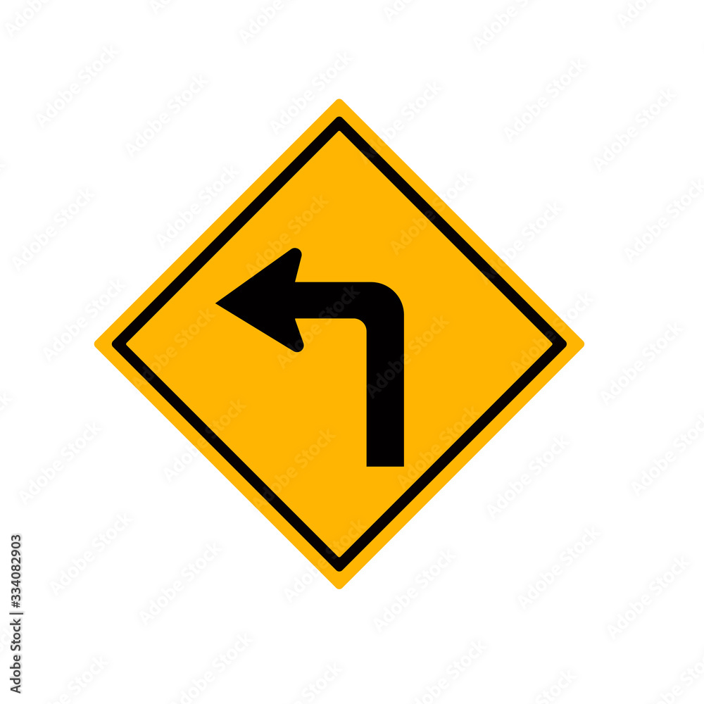 Turn left traffic sign on white background Turn left traffic sign on white background