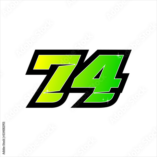 Vector Racing number 74, start racing number, sport race number with halftone dots style isolated on white background
