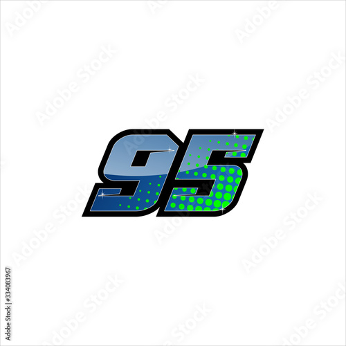 Vector Racing number 95, start racing number, sport race number with blue green color and halftone dots style isolated on white background