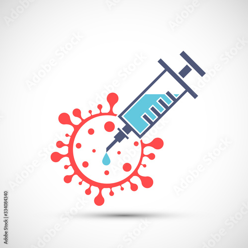 Icon syringe with vaccine and covid-19 virus