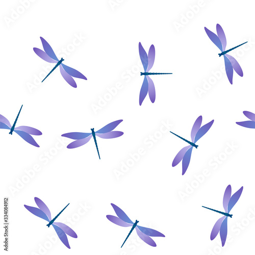 Dragonfly abstract seamless pattern. Repeating dress fabric print with flying adder insects. 
