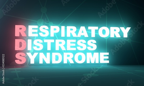 RDS - Respiratory Distress Syndrome medical concept acronym. 3D rendering. Neon bulb illumination