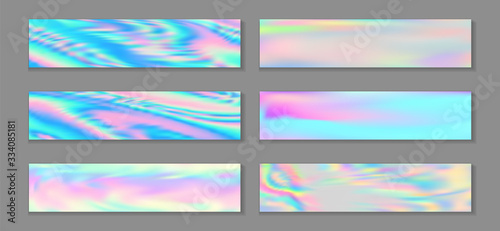 Hologram cosmic flyer horizontal fluid gradient unicorn backgrounds vector collection. Silk  photo