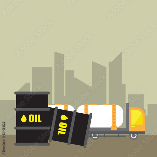 Falling oil price concept 2 oli barrels down with truck