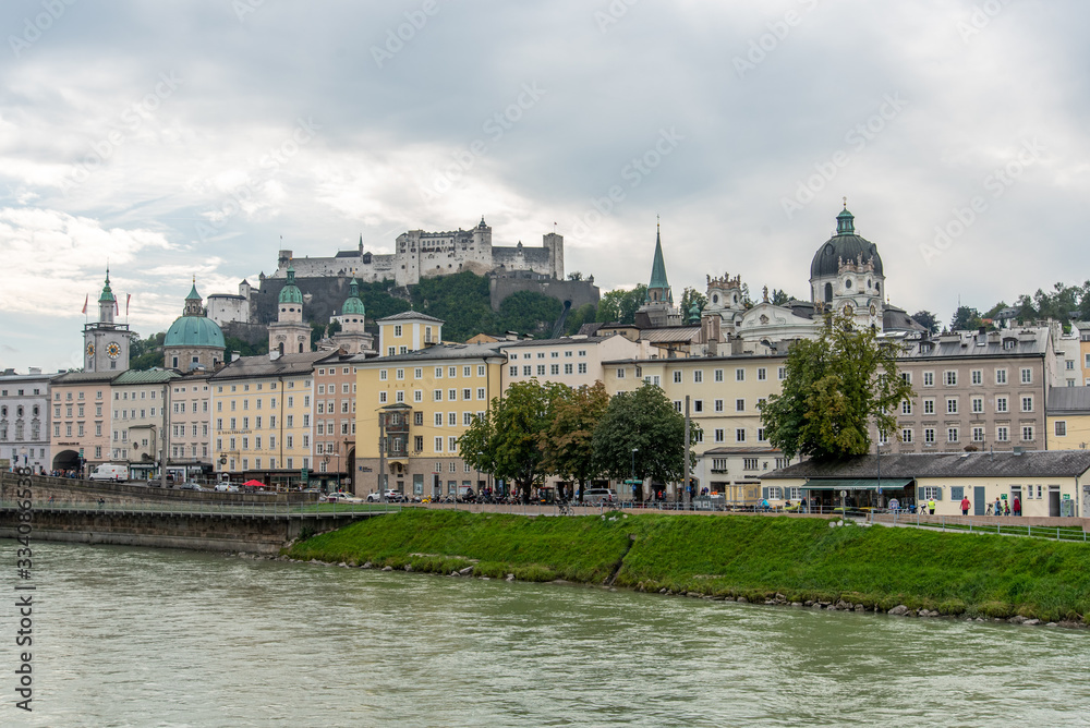 A cloudy Morning in Salzburg, View on the Castle Hohensalzburg, Austria/Europe