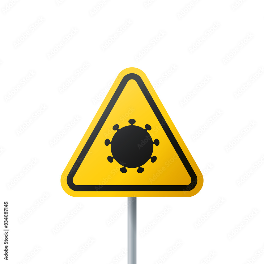 Coronavirus hazard sign. SARS-CoV-2 is the virus that causes COVID-19 infectious disease. This virus caused global economic crisis and sometimes is called Plague of the 21st century. Coronavirus hazard sign. SARS-CoV-2 is the virus that causes COVID-19 infectious disease. This virus caused global economic crisis and sometimes is called Plague of the 21st century.