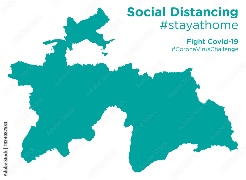 Tajikistan map with Social Distancing stayathome tag
