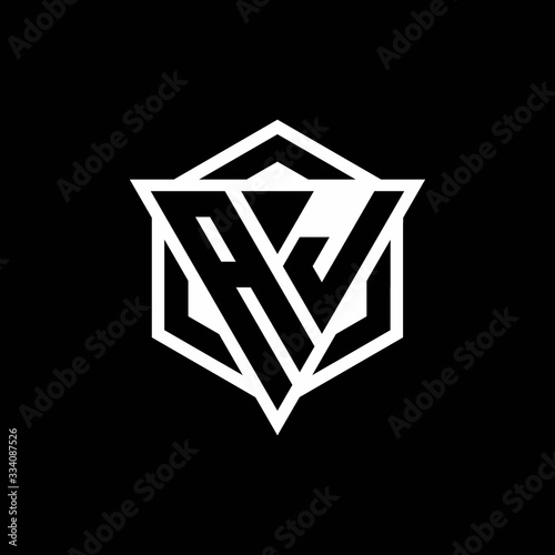 AJ logo monogram with triangle and hexagon shape combination