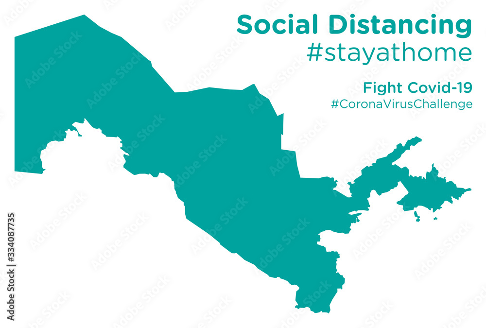 Uzbekistan map with Social Distancing stayathome tag