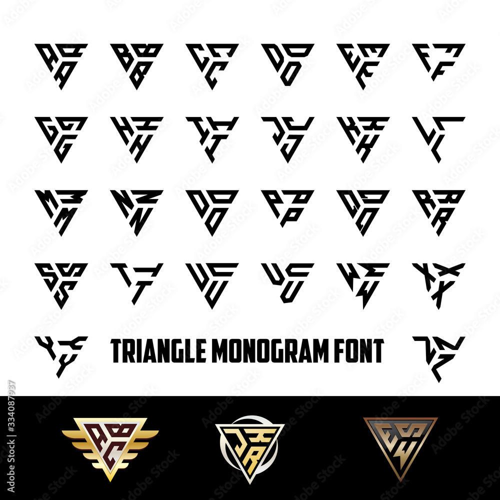 Set of Initial 3 Letters Triangle Monogram Logo Vector Icon. Set of Initial 3 Letters Triangle Monogram Logo Vector Icon.