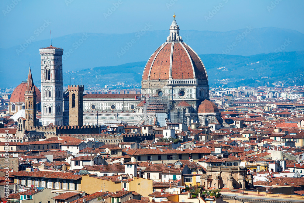 magnificent view of old Florence from the height of the Piazzale Michelangelo, Tuscany, Italy