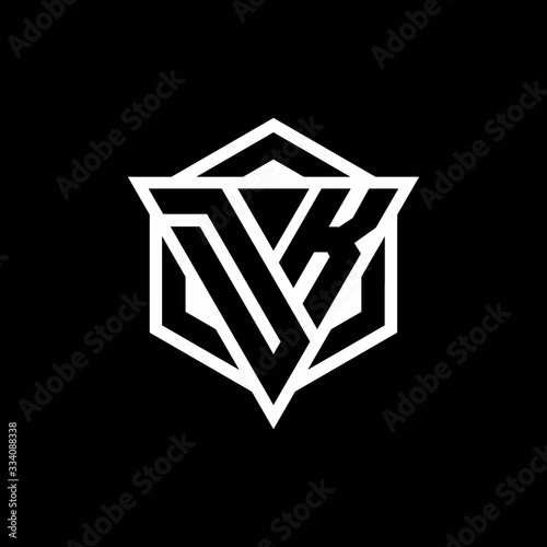 DK logo monogram with triangle and hexagon shape combination