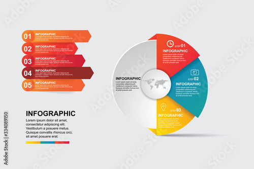 Vector infographic circle with 5 step. Business start up concept with launching rocket. illustrator Eps 10.